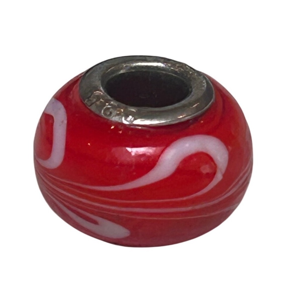 Red Murano Glass Swirl Charm Bead 925 Sterling Silver Core European Bracelet New
